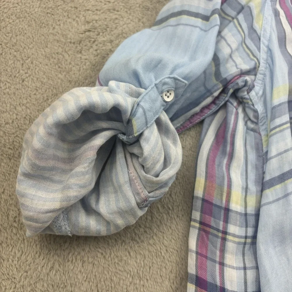Catherines Button Up Shirt Womens 3X‎ Blue Pink Plaid Lightweight Beachy Casual - Picture 6 of 15